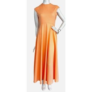 Vintage Maxi Dress Size Small Peach Hostess Keyhole Button Back Cap Sleeve VGUC